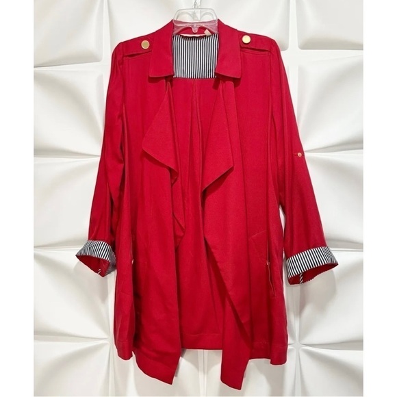 Soft Surroundings Sz S Red Blue Stripe Cuff Nautical Military Topper Jacket RARE - Picture 3 of 9